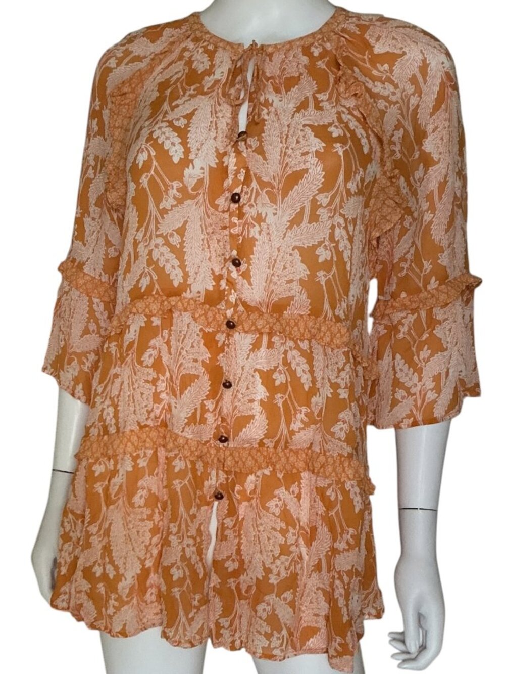 Anthropologie Mia Tiered Tunic Orange XS